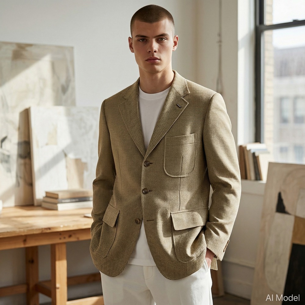 T. Harris London Men's‎ Medium Suit Jacket Light Preppy Blazer Tan Check 42